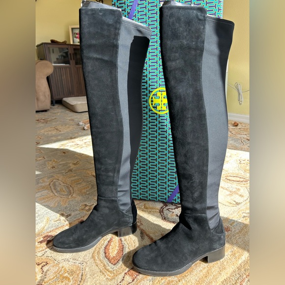 NIB Tory Burch Black Caitlin Stretch Over the Knee Suede/Neoprene Boots - Picture 7 of 14